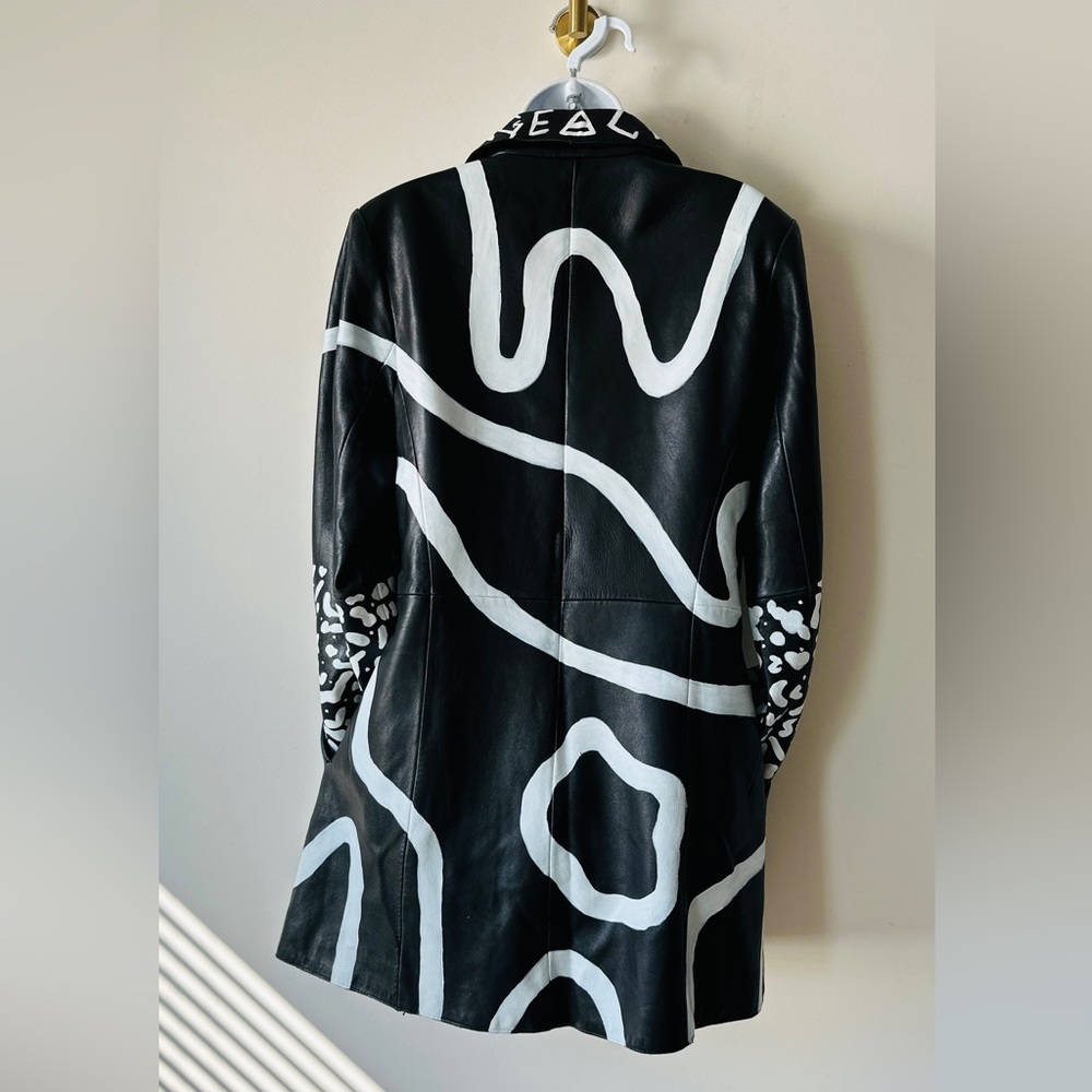 Vintage REWORK UPCYCLE Genuine Leather Abstract & Hand Painted Jacket Size S - Picture 12 of 13